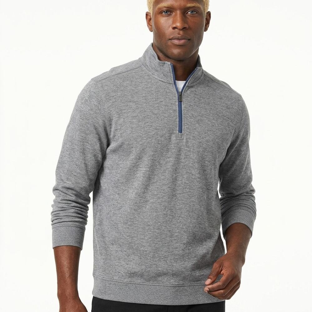 Tommy Bahama Gray 1/4 Zip Knit Long Sleeve Sweater Mock Neck Men See Measurement